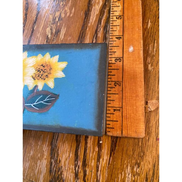 Small Blue Hand-Painted Wooden Trinket Box With Yellow Sunflowers Design - Picture 3 of 5